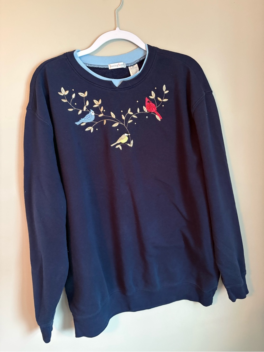 Vintage Hastings & Smith Birds Cardinal Navy Collar Grandmacore Sweatshirt 2X